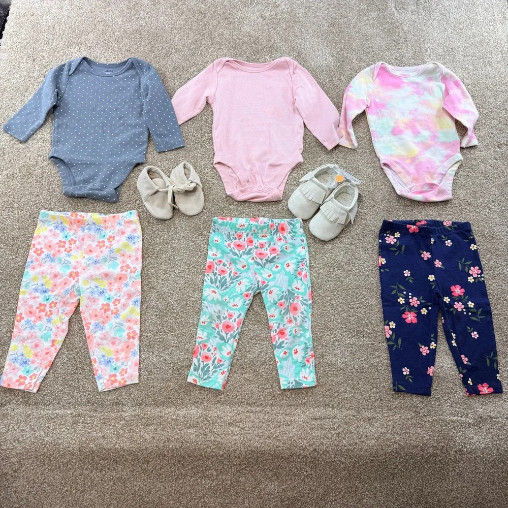 Baby Girl Clothes Lot Old Navy Carters Cat & Jack 6-12M Bodysuits Leggings Shoes